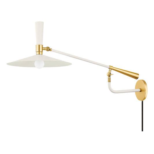 Mitzi by Hudson Valley Lighting Milena Plug-In Wall Sconce in Aged Brass / Soft Cream