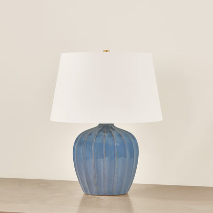 Mitzi by Hudson Valley Lighting Myla Table Lamp in Aged Brass / Ceramic Spring Lake, detail view 2