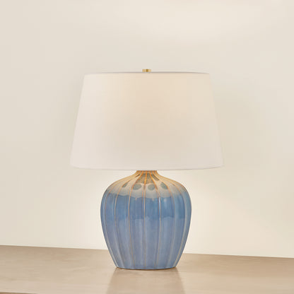 Mitzi by Hudson Valley Lighting Myla Table Lamp in Aged Brass / Ceramic Spring Lake, detail view 4