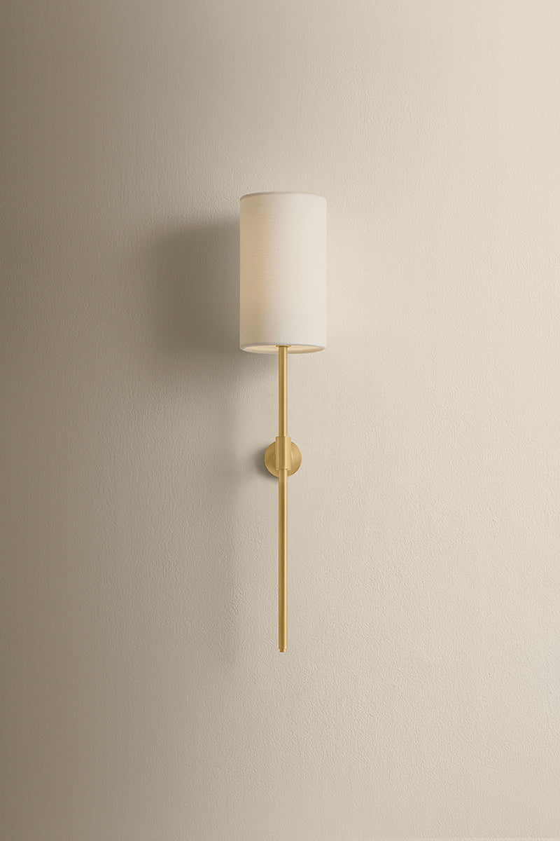 Mitzi by Hudson Valley Lighting Olivia Rechargeable Wall Sconce in Aged Brass / White Linen, detail view 1