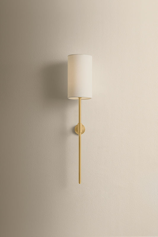 Mitzi by Hudson Valley Lighting Olivia Rechargeable Wall Sconce in Aged Brass / White Linen, detail view 1