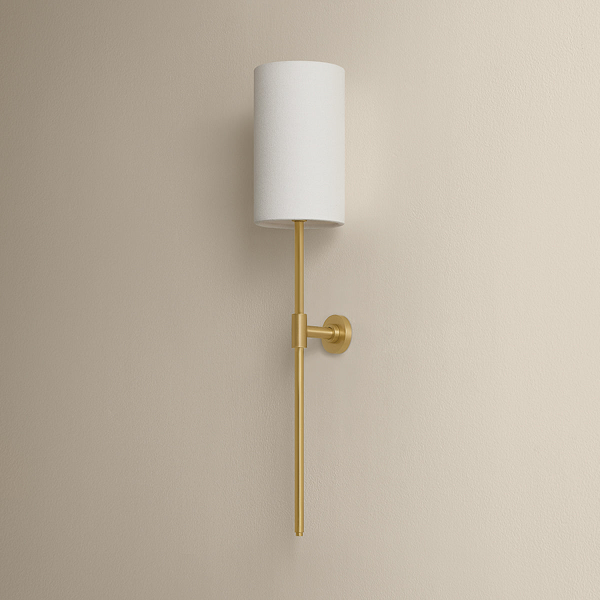 Mitzi by Hudson Valley Lighting Olivia Rechargeable Wall Sconce in Aged Brass / White Linen, detail view 2