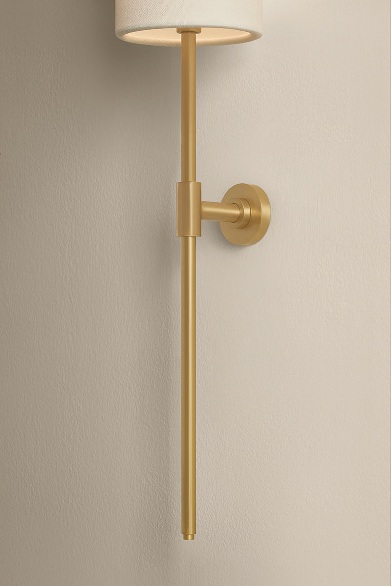 Mitzi by Hudson Valley Lighting Olivia Rechargeable Wall Sconce in Aged Brass / White Linen, detail view 3