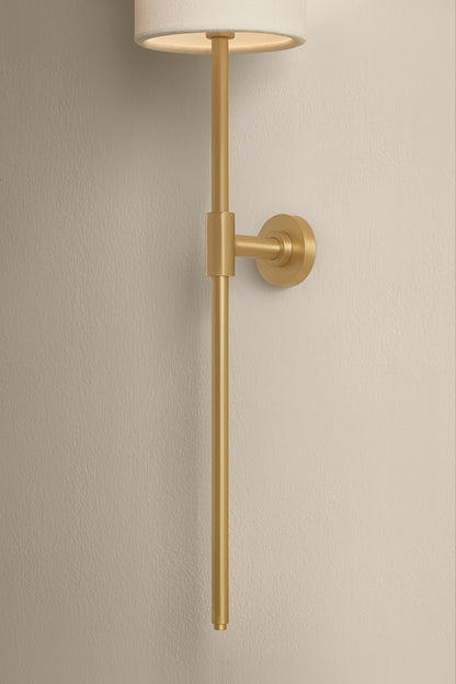 Mitzi by Hudson Valley Lighting Olivia Rechargeable Wall Sconce in Aged Brass / White Linen, detail view 3