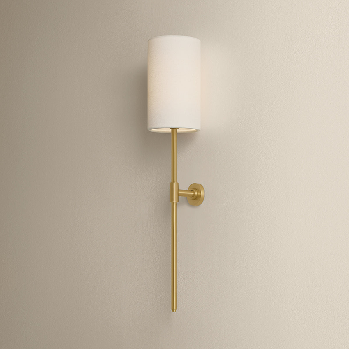 Mitzi by Hudson Valley Lighting Olivia Rechargeable Wall Sconce in Aged Brass / White Linen, detail view 4