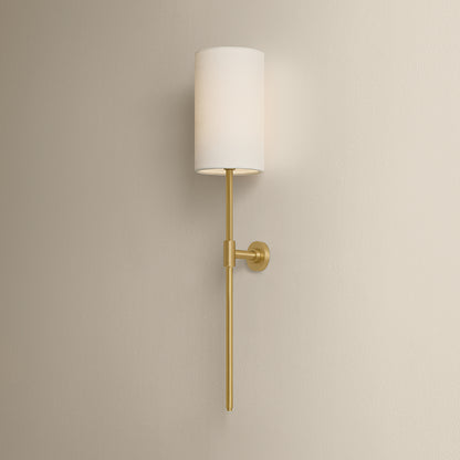 Mitzi by Hudson Valley Lighting Olivia Rechargeable Wall Sconce in Aged Brass / White Linen, detail view 4