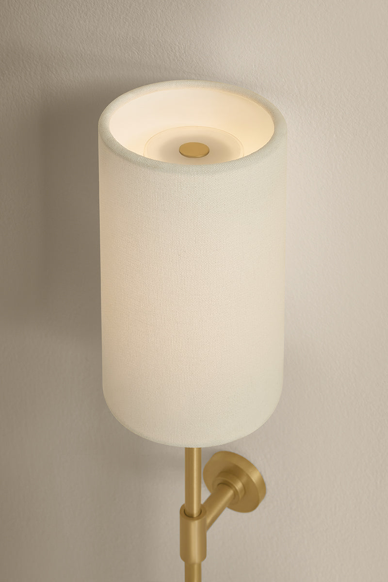 Mitzi by Hudson Valley Lighting Olivia Rechargeable Wall Sconce in Aged Brass / White Linen, detail view 5