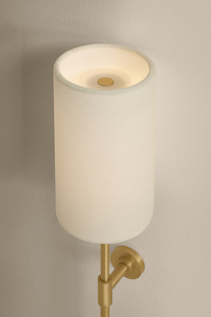 Mitzi by Hudson Valley Lighting Olivia Rechargeable Wall Sconce in Aged Brass / White Linen, detail view 5