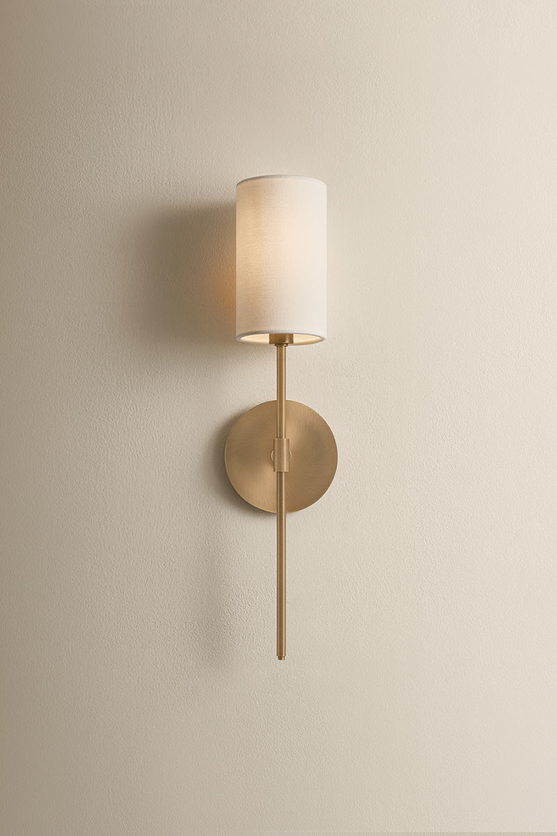 Mitzi by Hudson Valley Lighting Olivia Linen Shade Wall Sconce in Patina Brass, detail view 1