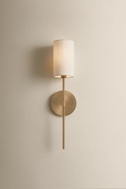 Mitzi by Hudson Valley Lighting Olivia Linen Shade Wall Sconce in Patina Brass, detail view 1