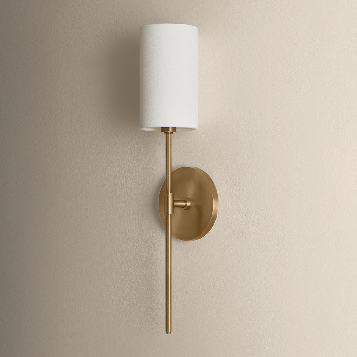 Mitzi by Hudson Valley Lighting Olivia Linen Shade Wall Sconce in Patina Brass, detail view 2