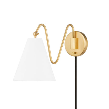 Mitzi by Hudson Valley Lighting Onda 1-Light Plug-In Wall Sconce in Aged Brass