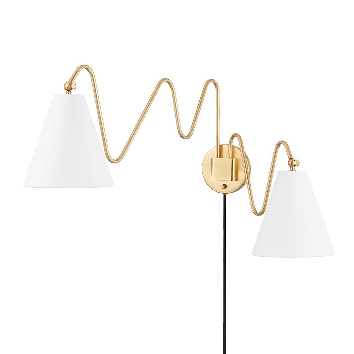 Mitzi by Hudson Valley Lighting Onda 2-Light Plug-In Wall Sconce in Aged Brass
