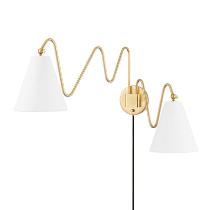 Mitzi by Hudson Valley Lighting Onda 2-Light Plug-In Wall Sconce in Aged Brass