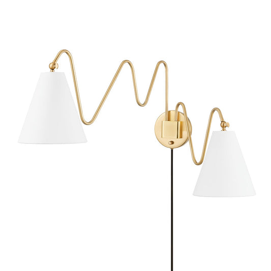 Mitzi by Hudson Valley Lighting Onda 2-Light Plug-In Wall Sconce in Aged Brass