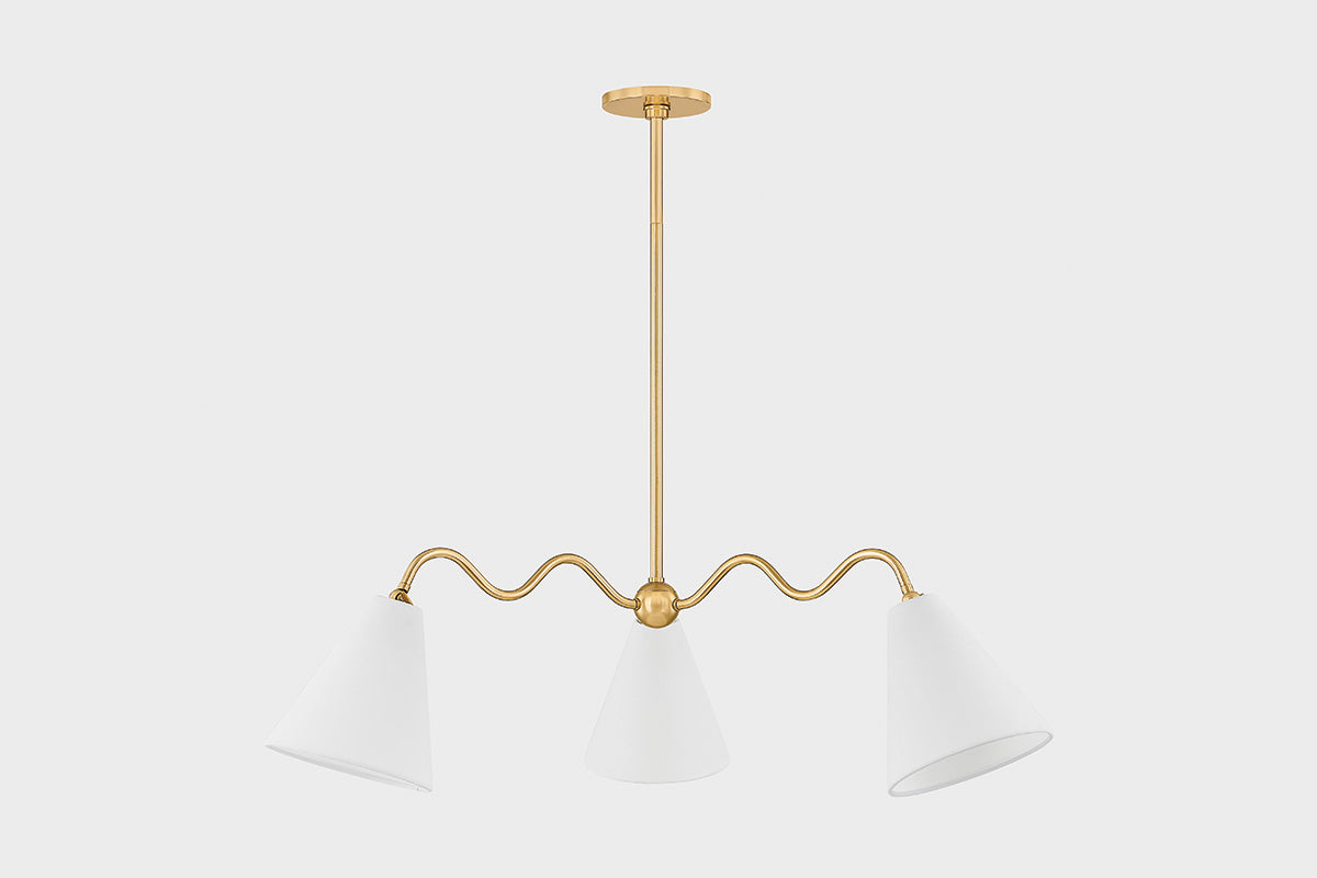 Mitzi by Hudson Valley Lighting Onda 3-Light Chandelier in Aged Brass, detail view 1