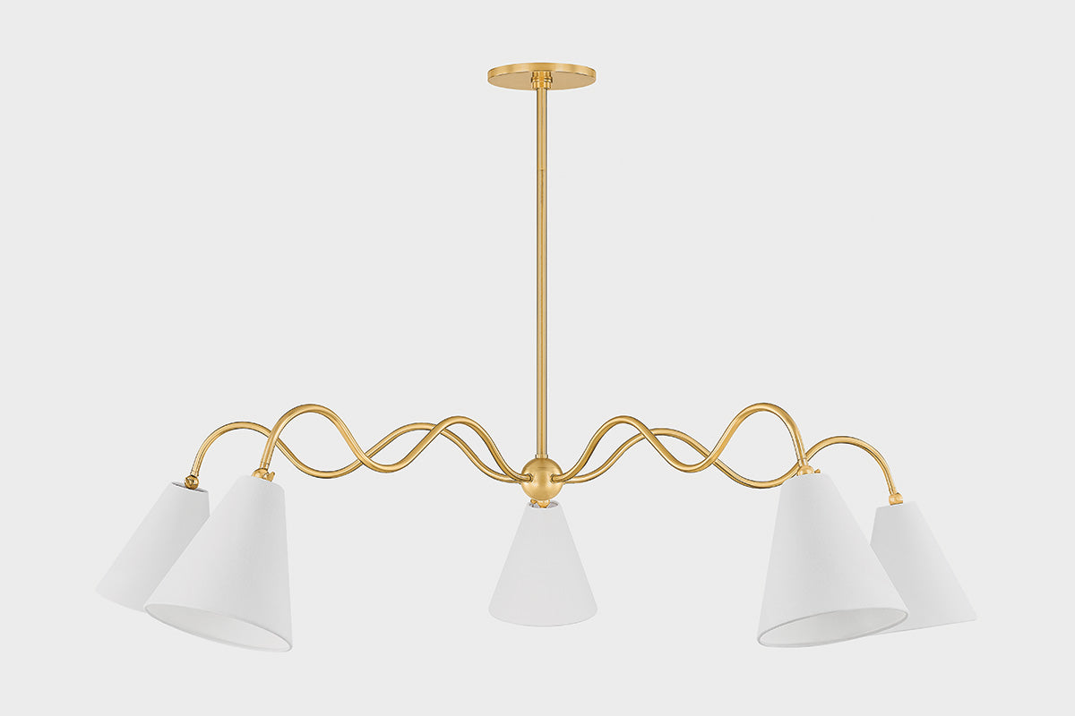 Mitzi by Hudson Valley Lighting Onda 5-Light Chandelier in Aged Brass, detail view 1