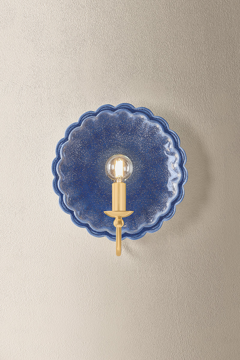 Mitzi by Hudson Valley Lighting Paulette Wall Sconce in Aged Brass / Ceramic Indigo Wash, detail view 1