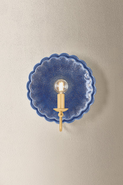Mitzi by Hudson Valley Lighting Paulette Wall Sconce in Aged Brass / Ceramic Indigo Wash, detail view 1