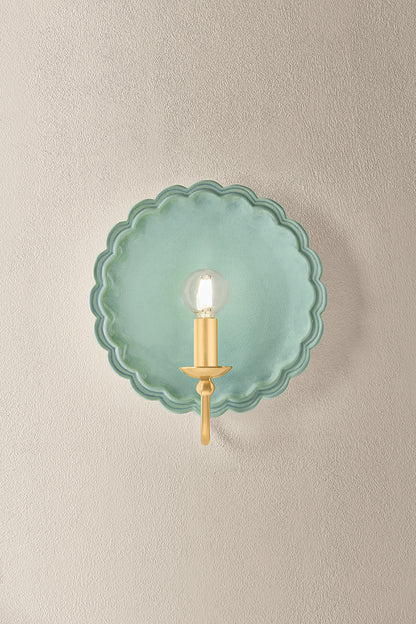 Mitzi by Hudson Valley Lighting Paulette Wall Sconce in Aged Brass / Ceramic Moss Crackle, detail view 1