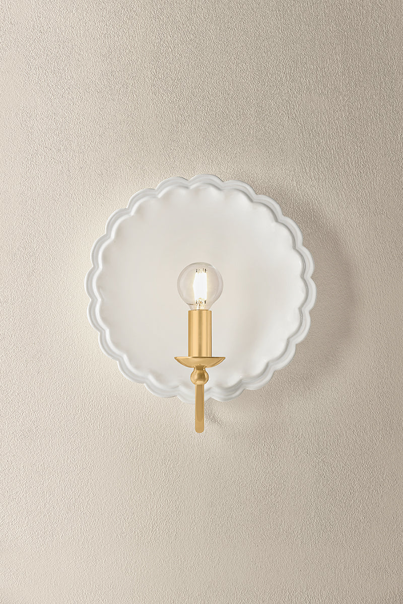 Mitzi by Hudson Valley Lighting Paulette Wall Sconce in Aged Brass / Ceramic Gossamer Ivory, detail view 1