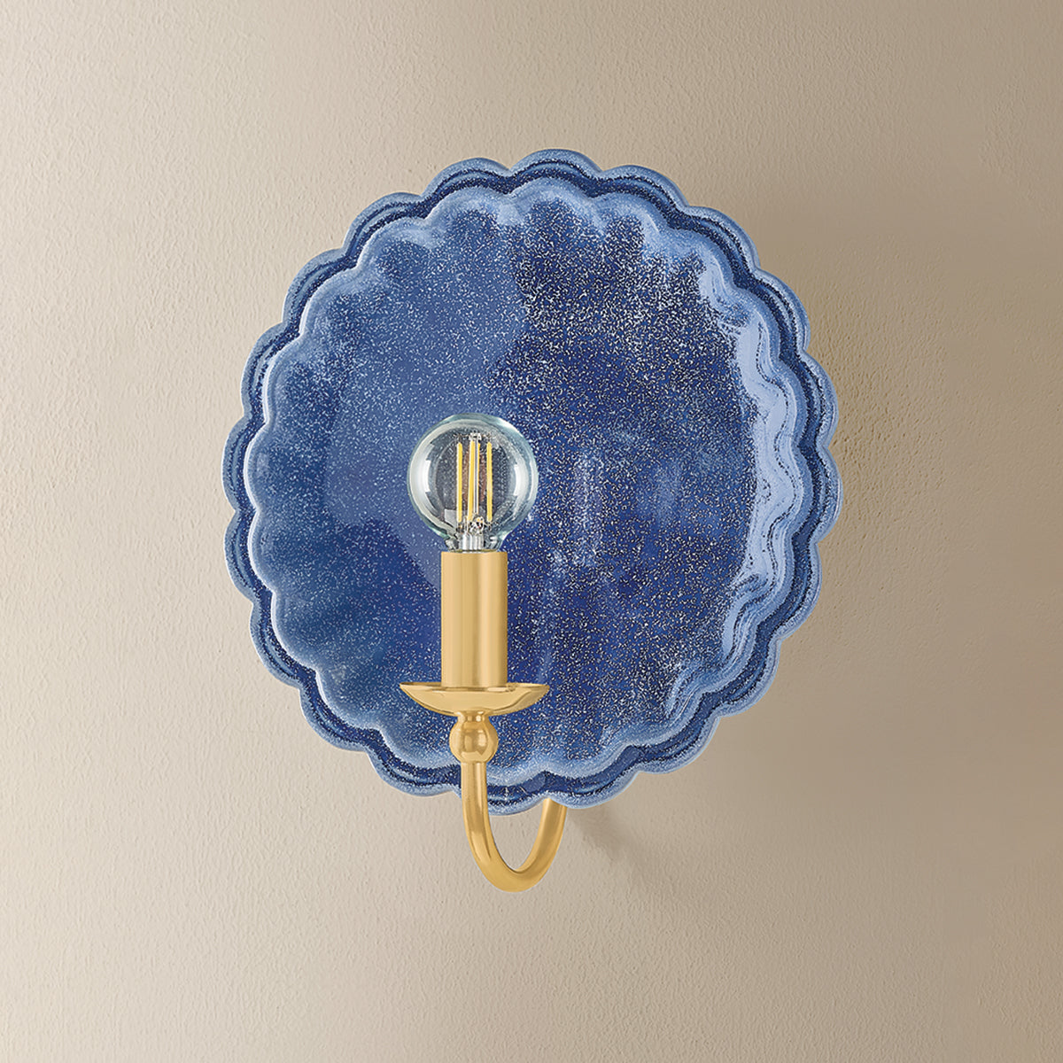 Mitzi by Hudson Valley Lighting Paulette Wall Sconce in Aged Brass / Ceramic Indigo Wash, detail view 2