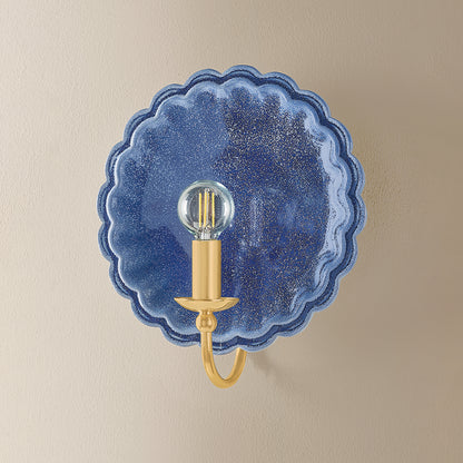 Mitzi by Hudson Valley Lighting Paulette Wall Sconce in Aged Brass / Ceramic Indigo Wash, detail view 2