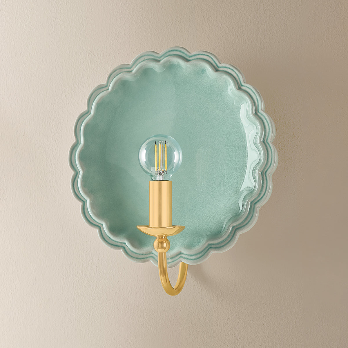 Mitzi by Hudson Valley Lighting Paulette Wall Sconce in Aged Brass / Ceramic Moss Crackle, detail view 2