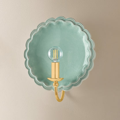 Mitzi by Hudson Valley Lighting Paulette Wall Sconce in Aged Brass / Ceramic Moss Crackle, detail view 2
