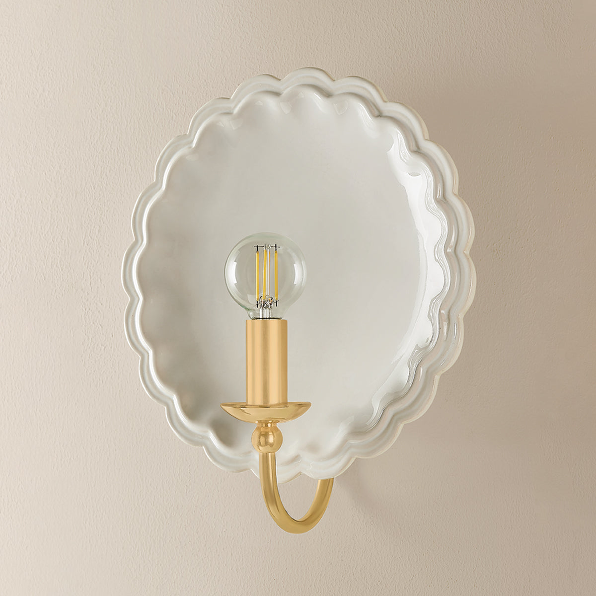 Mitzi by Hudson Valley Lighting Paulette Wall Sconce in Aged Brass / Ceramic Gossamer Ivory, detail view 2
