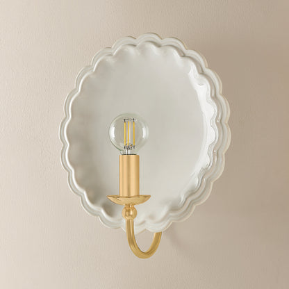 Mitzi by Hudson Valley Lighting Paulette Wall Sconce in Aged Brass / Ceramic Gossamer Ivory, detail view 2