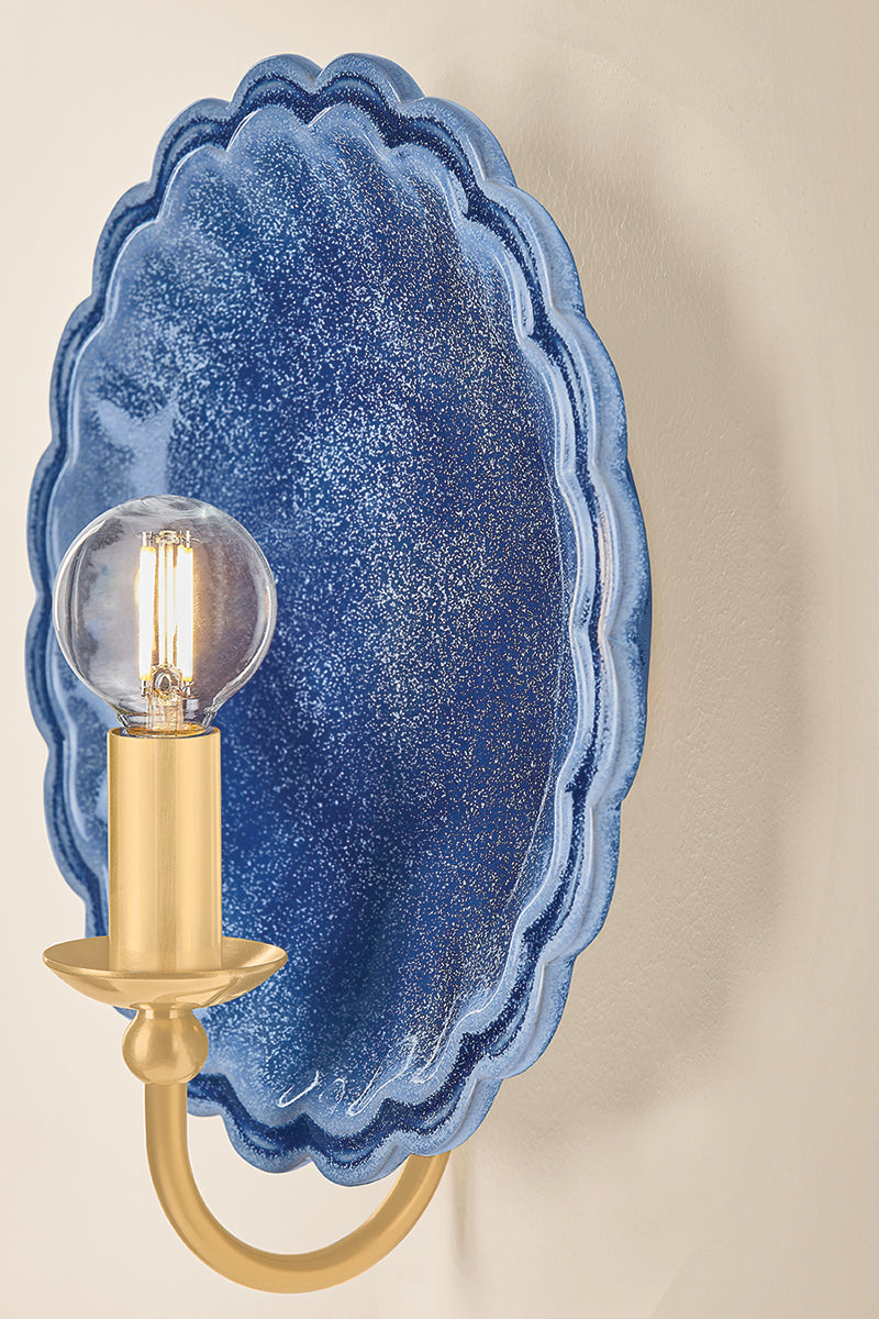 Mitzi by Hudson Valley Lighting Paulette Wall Sconce in Aged Brass / Ceramic Indigo Wash, detail view 3