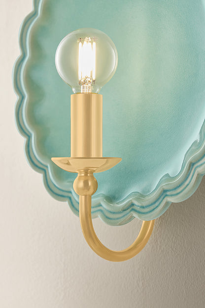 Mitzi by Hudson Valley Lighting Paulette Wall Sconce in Aged Brass / Ceramic Moss Crackle, detail view 3