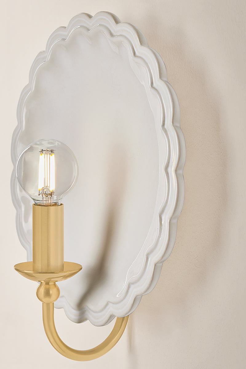 Mitzi by Hudson Valley Lighting Paulette Wall Sconce in Aged Brass / Ceramic Gossamer Ivory, detail view 3