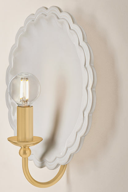 Mitzi by Hudson Valley Lighting Paulette Wall Sconce in Aged Brass / Ceramic Gossamer Ivory, detail view 3