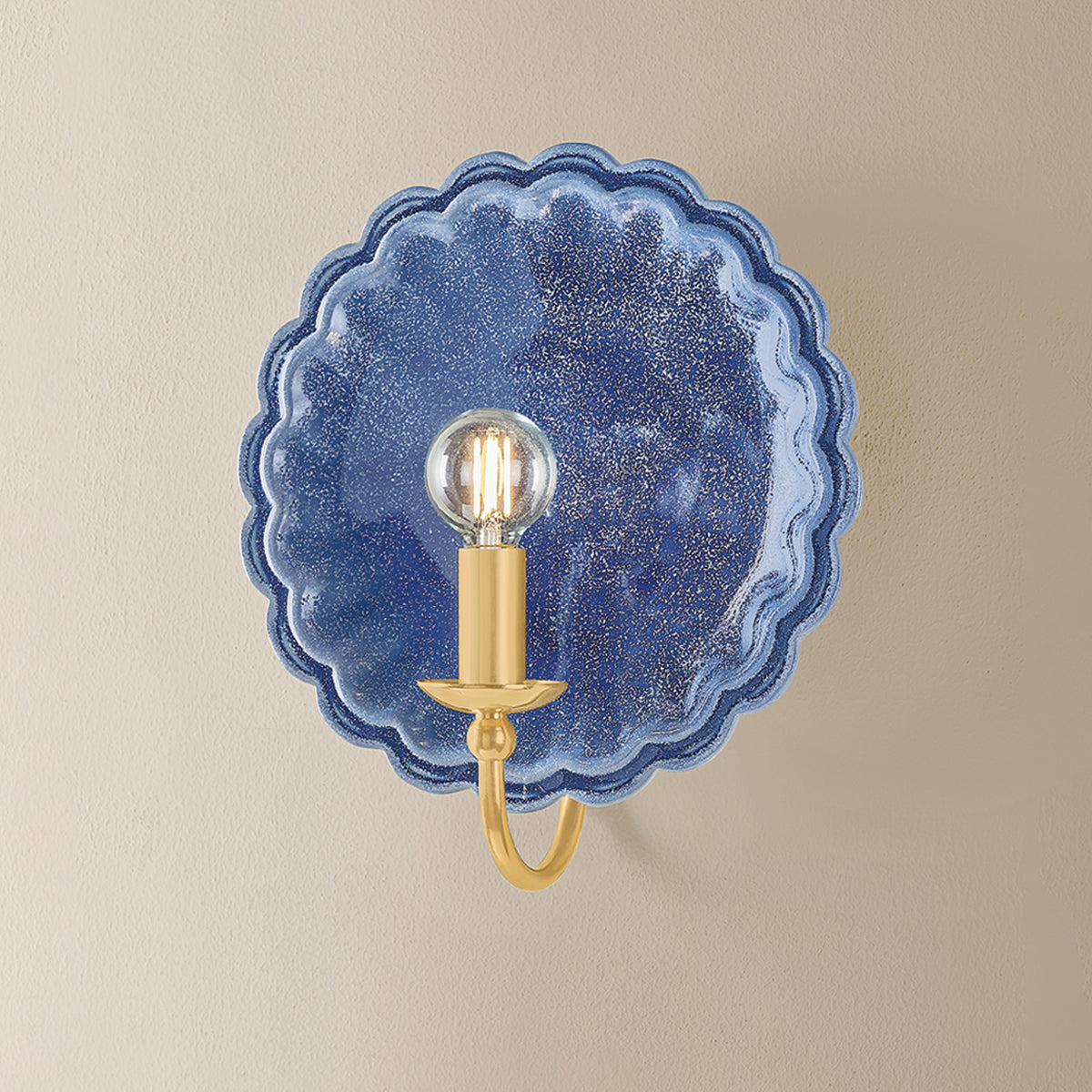 Mitzi by Hudson Valley Lighting Paulette Wall Sconce in Aged Brass / Ceramic Indigo Wash, detail view 4