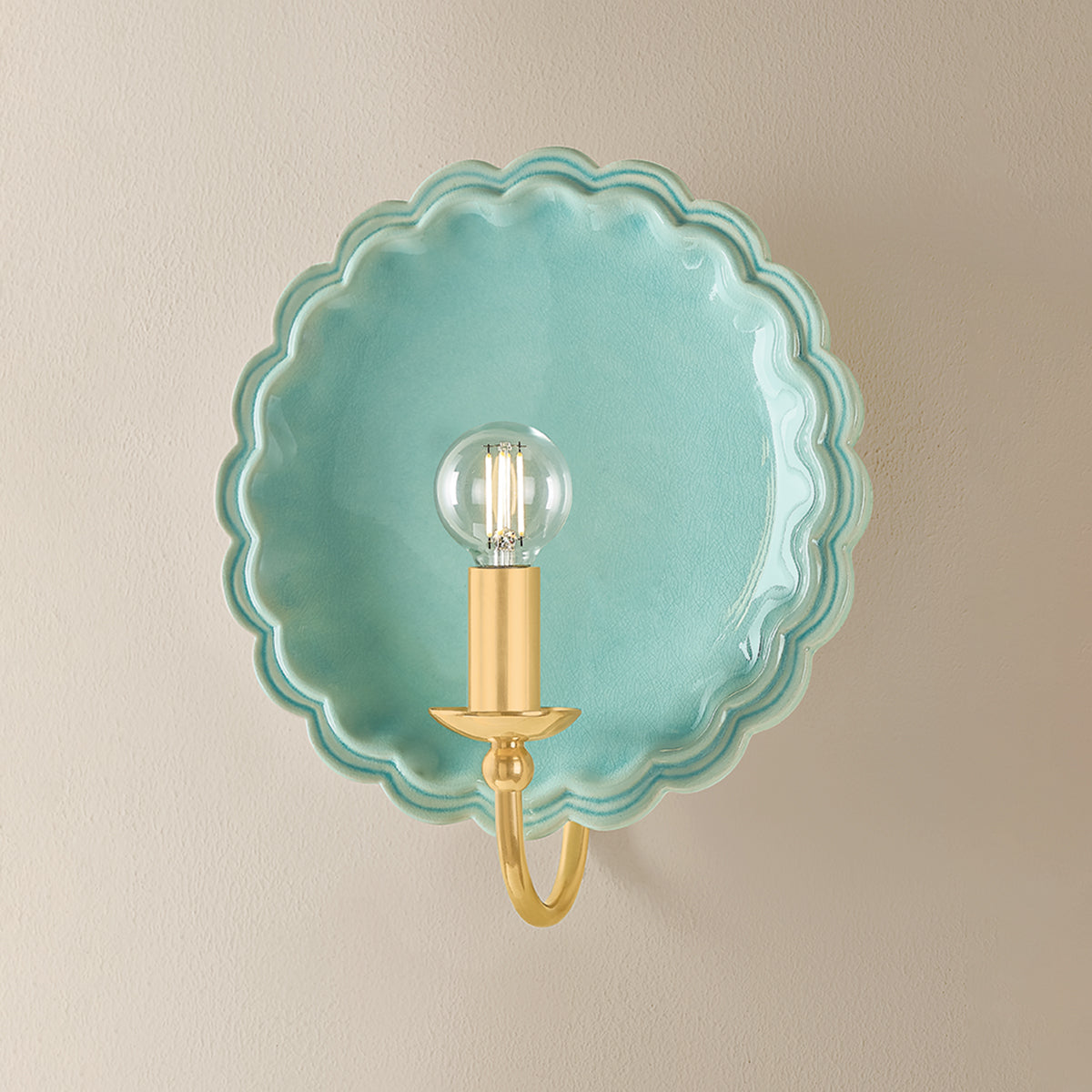 Mitzi by Hudson Valley Lighting Paulette Wall Sconce in Aged Brass / Ceramic Moss Crackle, detail view 4