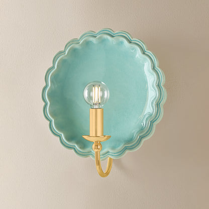 Mitzi by Hudson Valley Lighting Paulette Wall Sconce in Aged Brass / Ceramic Moss Crackle, detail view 4