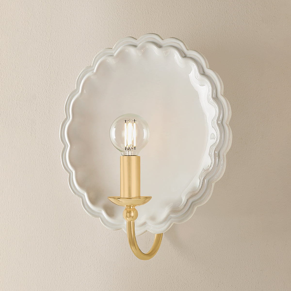 Mitzi by Hudson Valley Lighting Paulette Wall Sconce in Aged Brass / Ceramic Gossamer Ivory, detail view 4