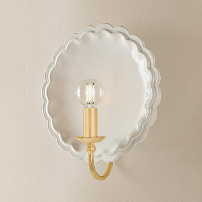 Mitzi by Hudson Valley Lighting Paulette Wall Sconce in Aged Brass / Ceramic Gossamer Ivory, detail view 4