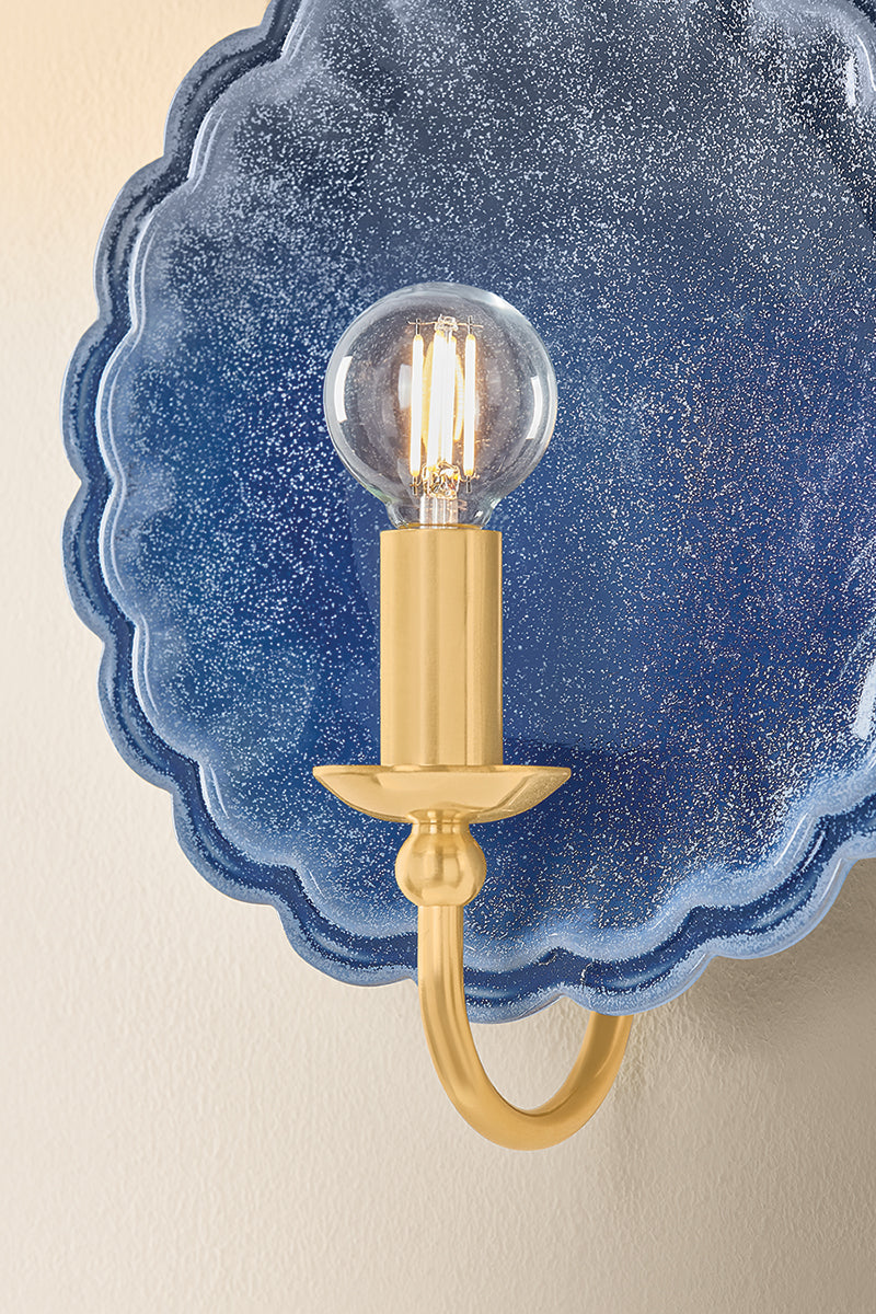 Mitzi by Hudson Valley Lighting Paulette Wall Sconce in Aged Brass / Ceramic Indigo Wash, detail view 5