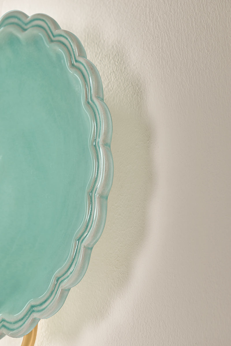 Mitzi by Hudson Valley Lighting Paulette Wall Sconce in Aged Brass / Ceramic Moss Crackle, detail view 5