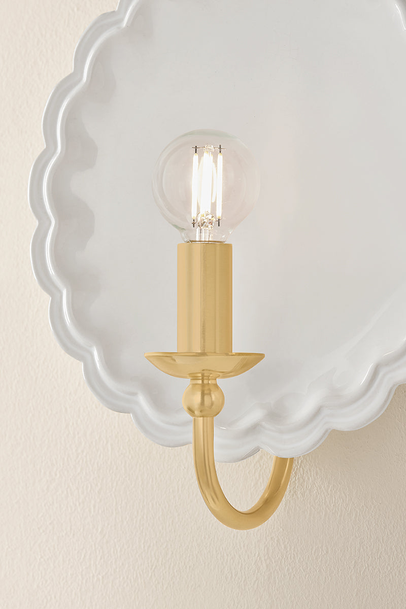 Mitzi by Hudson Valley Lighting Paulette Wall Sconce in Aged Brass / Ceramic Gossamer Ivory, detail view 5