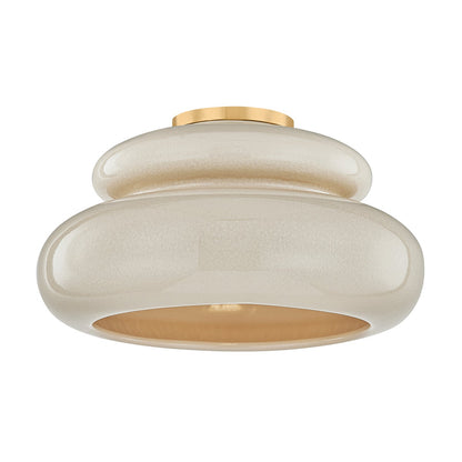 Mitzi by Hudson Valley Lighting Pia Flush Mount in Aged Brass / Ceramic Butter Crackle