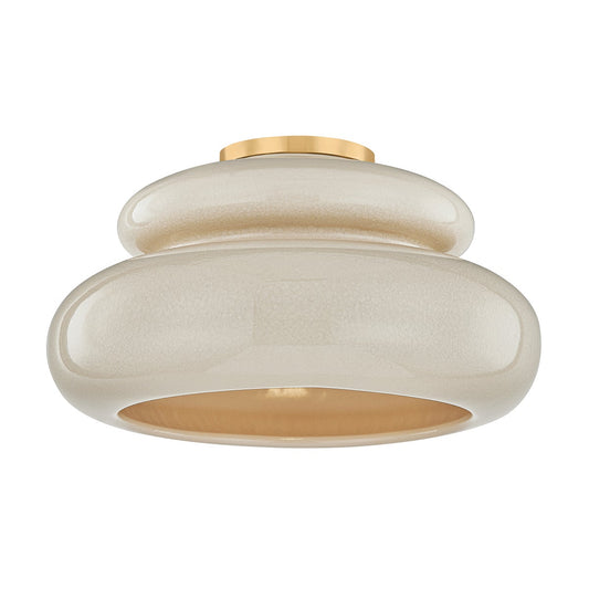 Mitzi by Hudson Valley Lighting Pia Flush Mount in Aged Brass / Ceramic Butter Crackle