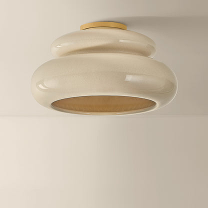 Mitzi by Hudson Valley Lighting Pia Flush Mount in Aged Brass / Ceramic Butter Crackle, detail view 1