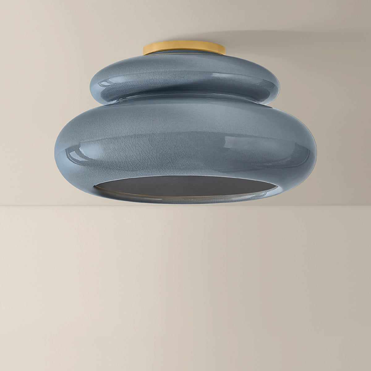 Mitzi by Hudson Valley Lighting Pia Flush Mount in Aged Brass / Ceramic Chateau Crackle, detail view 1