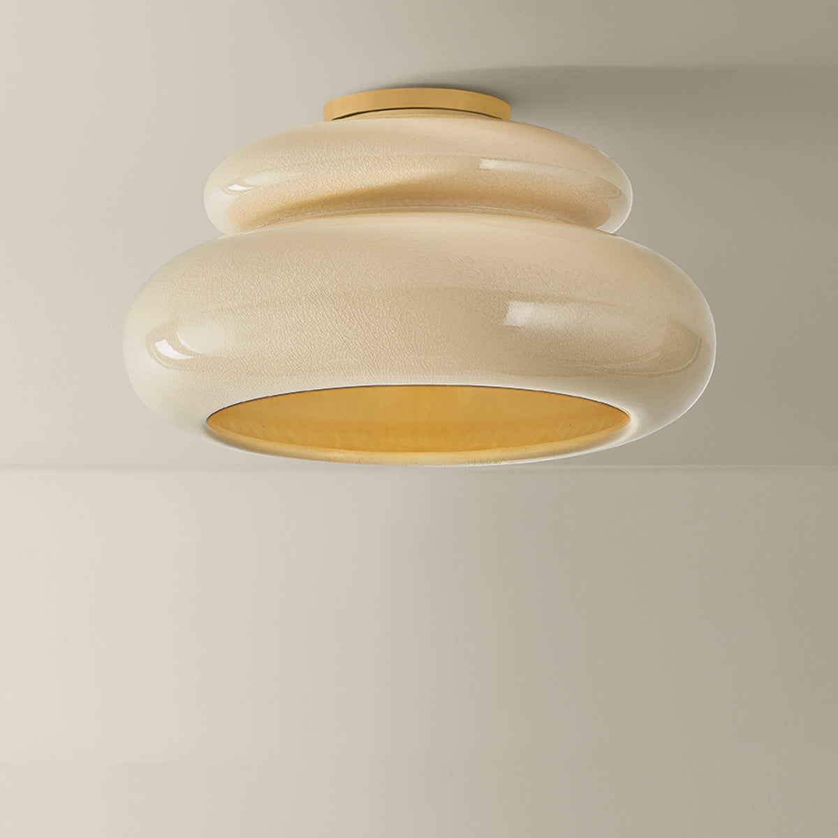 Mitzi by Hudson Valley Lighting Pia Flush Mount in Aged Brass / Ceramic Butter Crackle, detail view 2