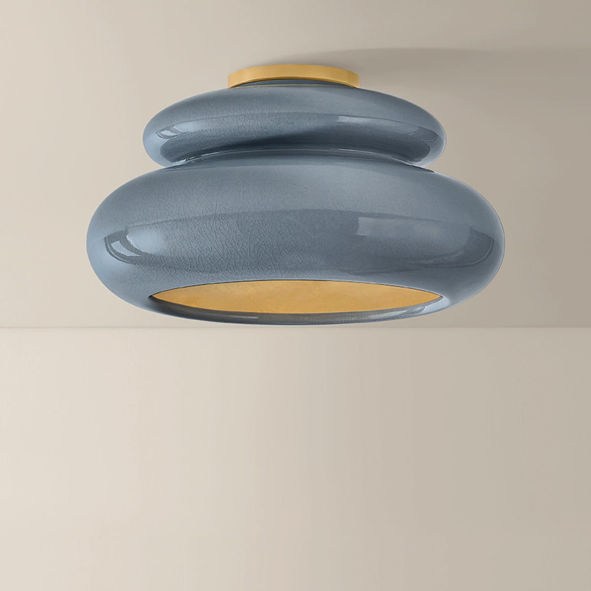 Mitzi by Hudson Valley Lighting Pia Flush Mount in Aged Brass / Ceramic Chateau Crackle, detail view 2