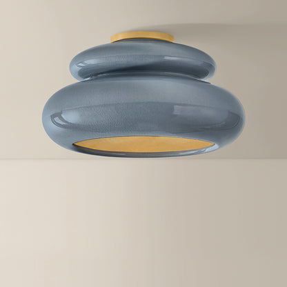 Mitzi by Hudson Valley Lighting Pia Flush Mount in Aged Brass / Ceramic Chateau Crackle, detail view 2